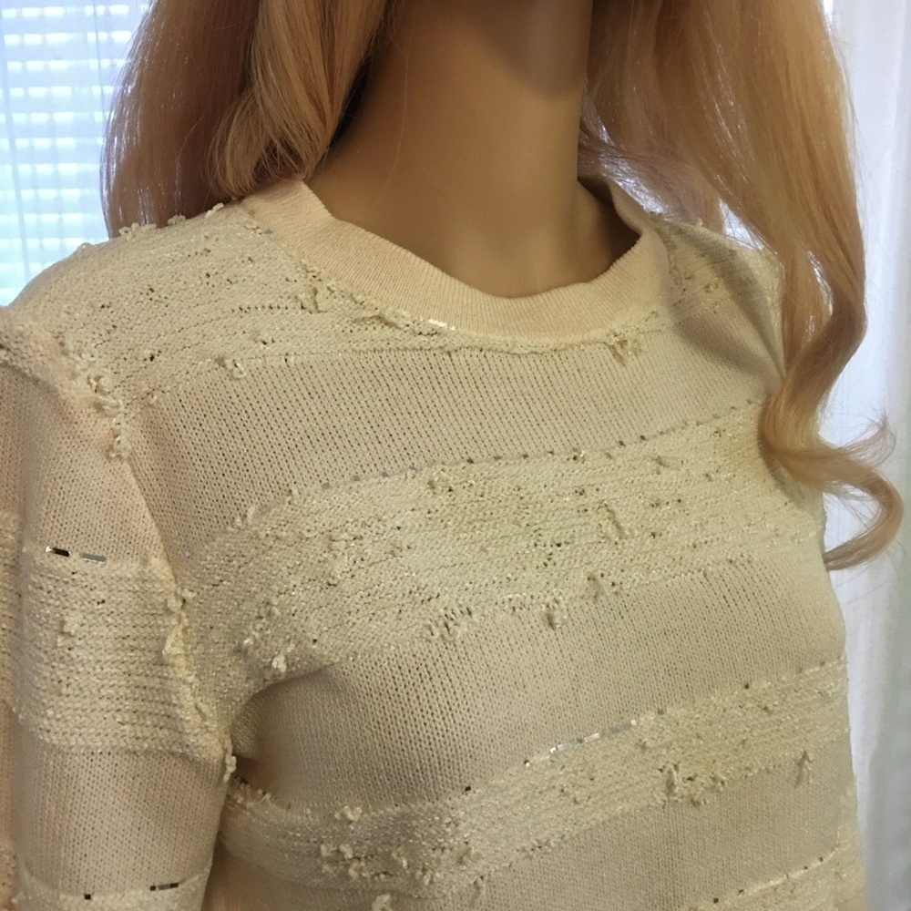 Vintage St. John Cream Color Sweater With Silver Pailettes